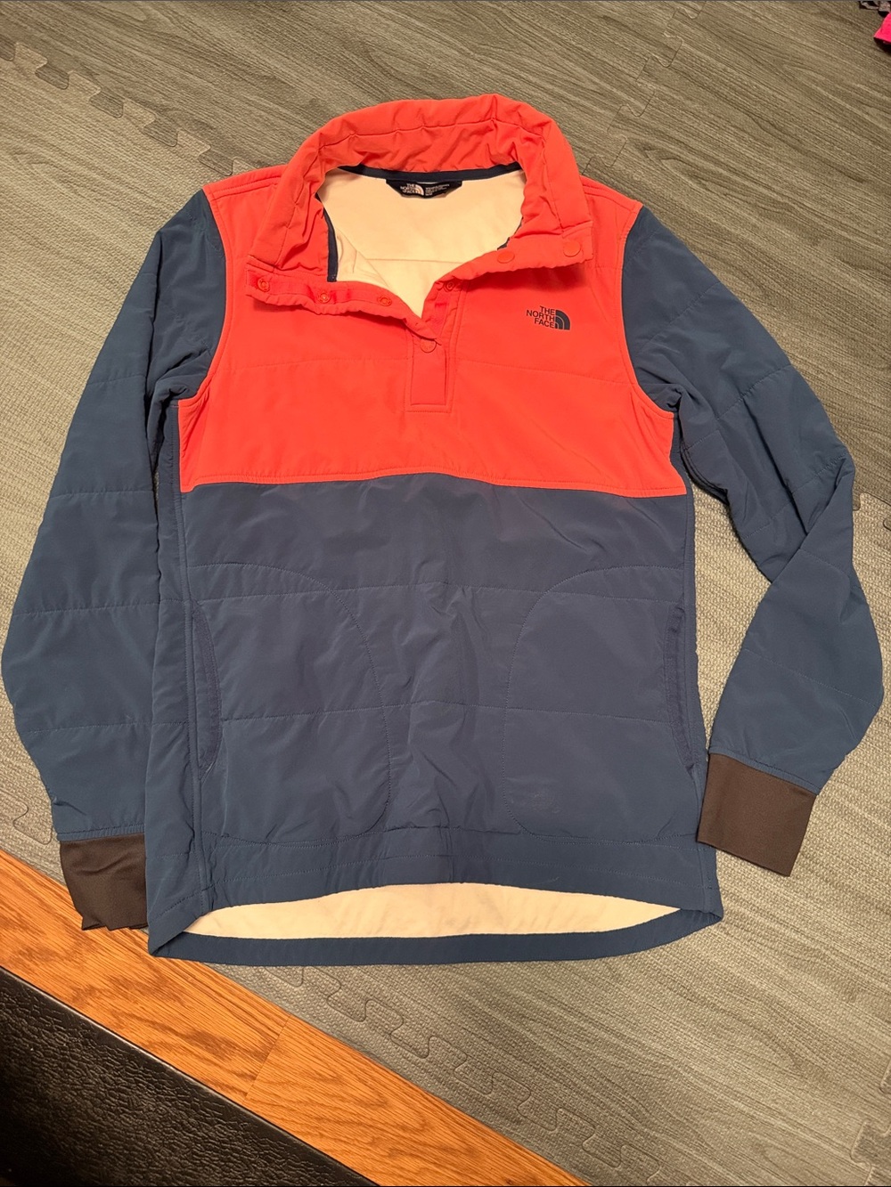 The North Face Women’s Two-Tone Zip Pullover - Coral and Blue